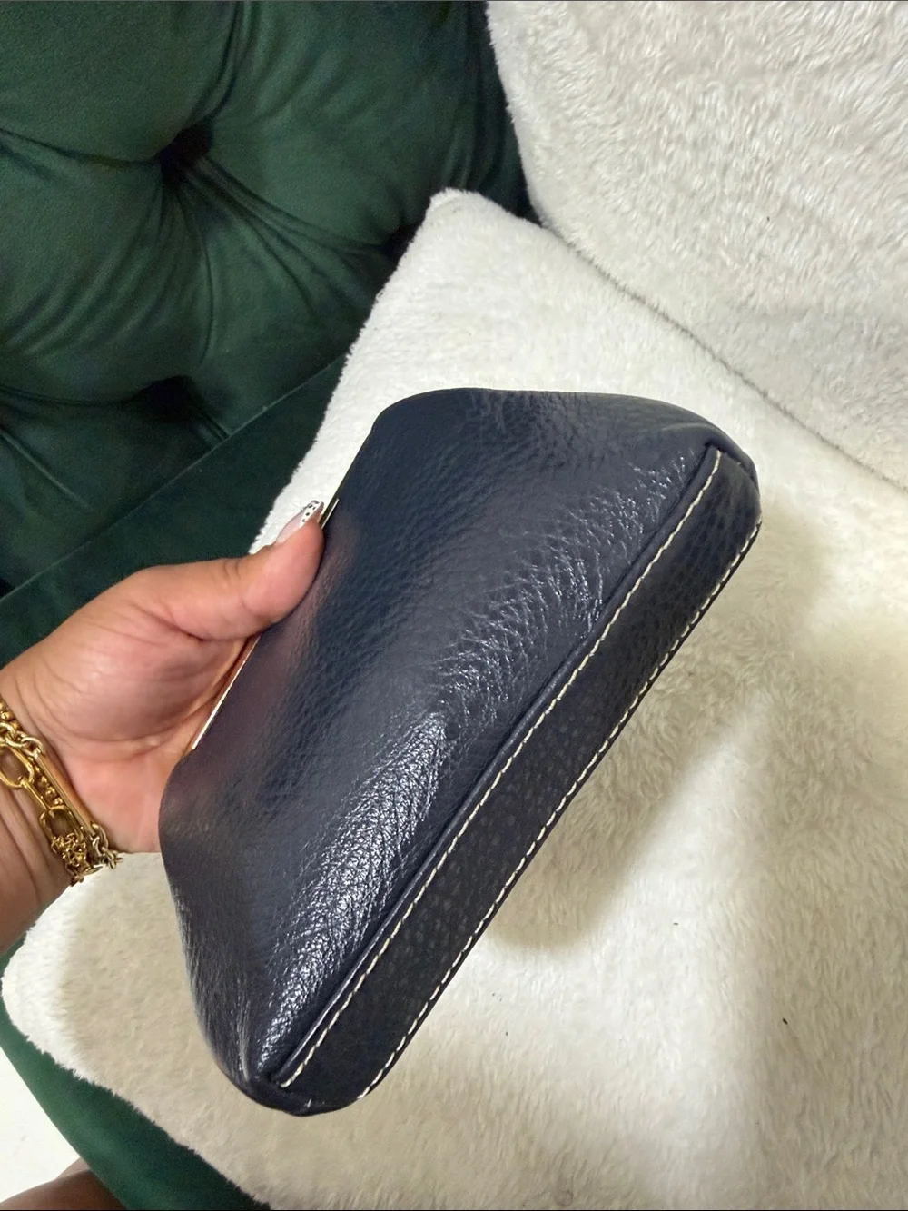 Dooney & Bourke Black Leather Kiss-Lock Coin Purse with Gold Hardware